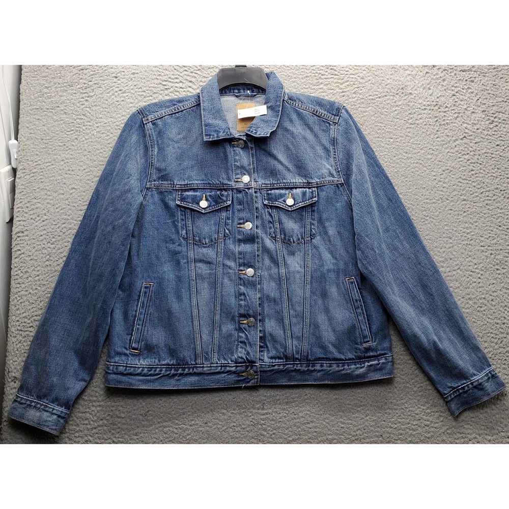 Gap Trucker Jacket Womens XLT Blue Denim Long Sleeve Collared Button Front